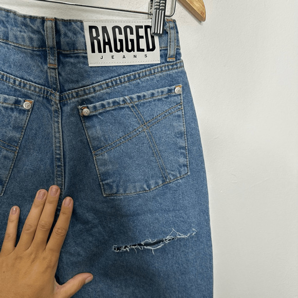 Ragged Jeans Indigo Blue Butt Ripped Jeans Indigo Blue straight leg size 26 NWT - Picture 6 of 9